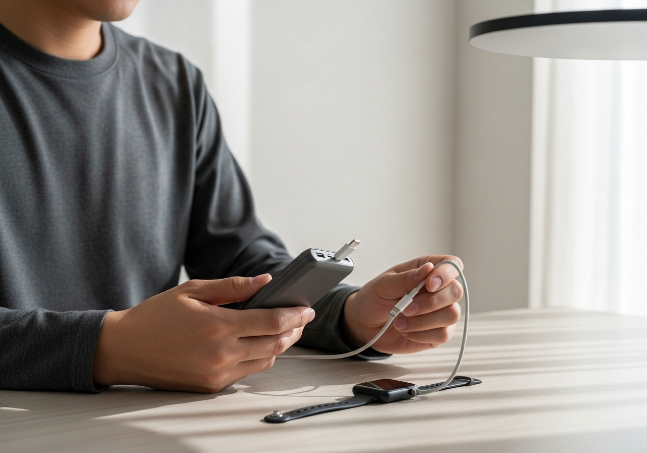 Minimalist close-up of a white charging cable, useful for tech themes.
