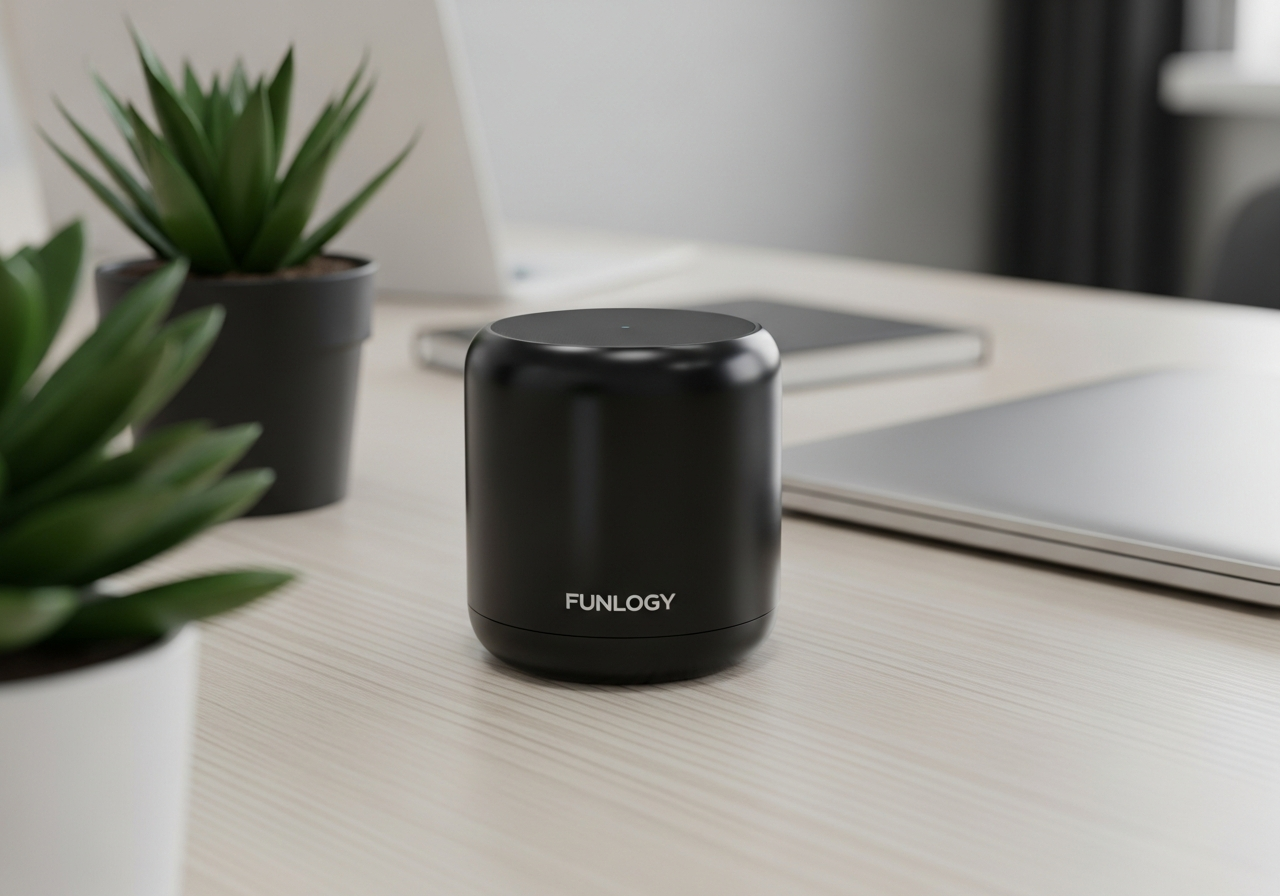 A sleek, modern Bluetooth speaker with a purple & blue light gradient