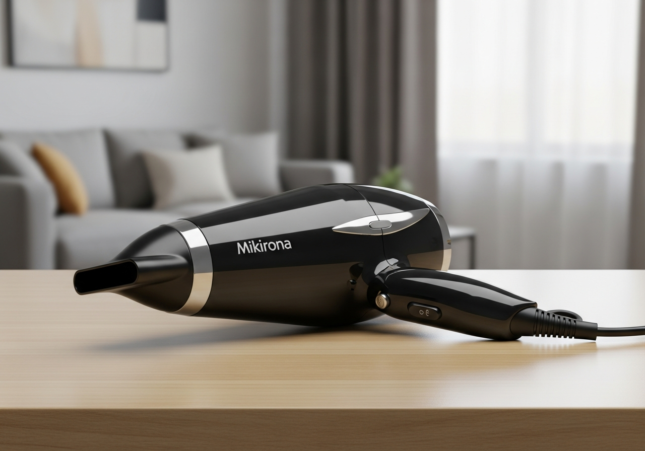 Close-up of hair stylist using a hairdryer & brush to style long hair.