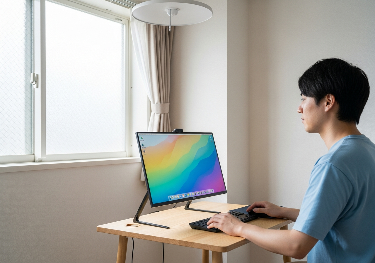 A clean workspace featuring a laptop & monitor in a modern office setting.